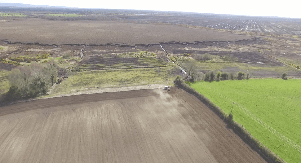 A drone image commissioned by ICMSA showing how close privately owned farms are to the bogs earmarked for rewetting - Photographer Mark Grennan